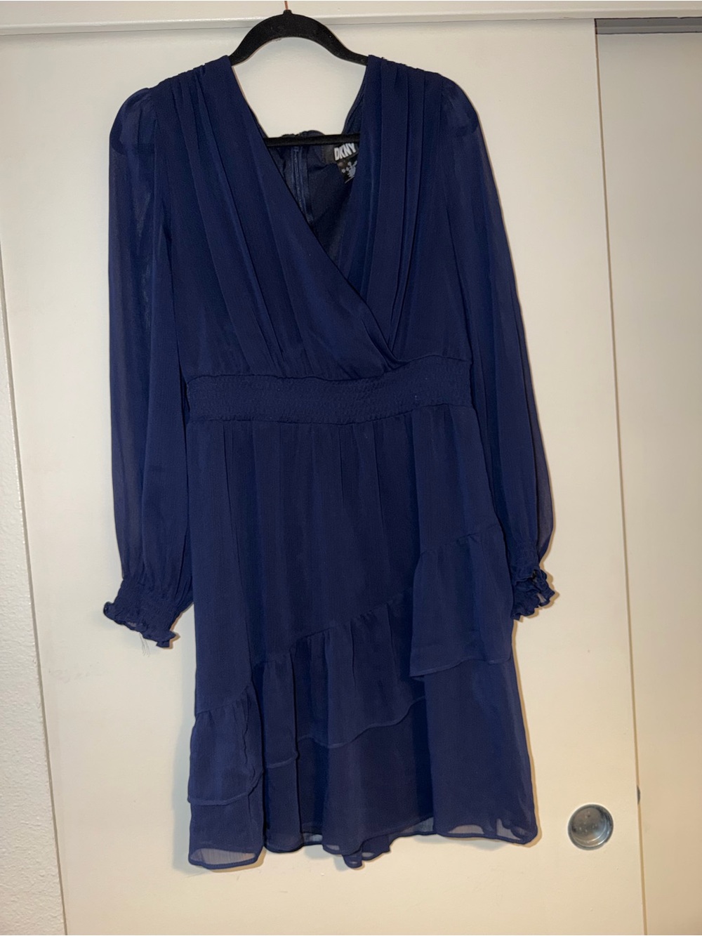 DKNY Midnight Blue Long-Sleeve Ruffle Wrap Dress